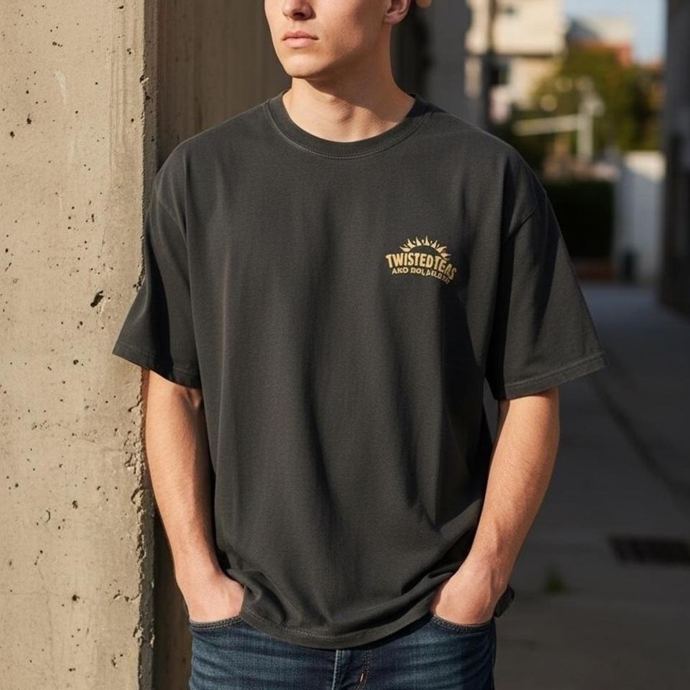 Twisted Teas Graphic Tee Washed Black Sun Logo Short Sleeve Mens T-Shirt